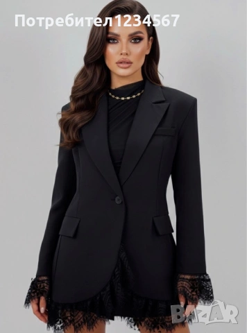 Нов черен блейзър с дантелени ръкави/ сако + къси панталони, снимка 8 - Сака - 53021986