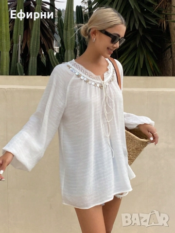 Бяла блуза, Нежна бяла риза, Елегантна блуза, снимка 3 - Блузи с дълъг ръкав и пуловери - 51526021