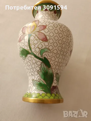 медна ваза Cloisonne - клозоне, клетъчен емайл., снимка 3 - Антикварни и старинни предмети - 47834680