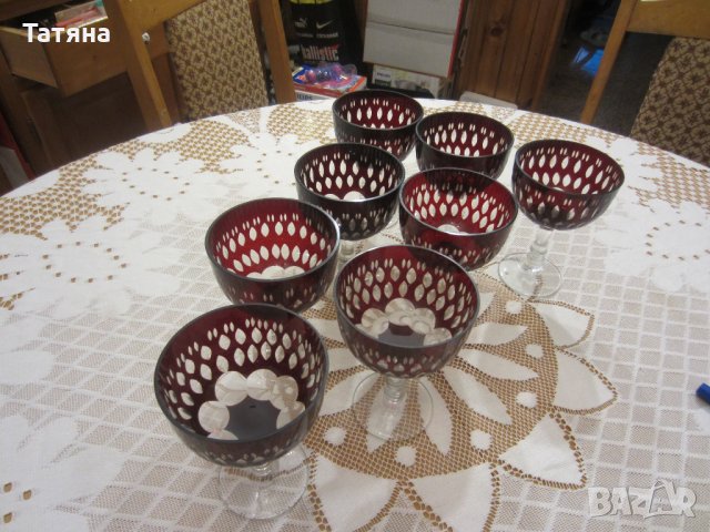     КРИСТ.ЧАШИ С РУБИНЕН ЦВЯТ,РЪЧНО ИНКРУСТИРАНИ и др, снимка 9 - Сервизи - 31354344