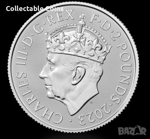 сребърна монета  1 oz оз британия britania чарлз с корона т инвестиционно сребро