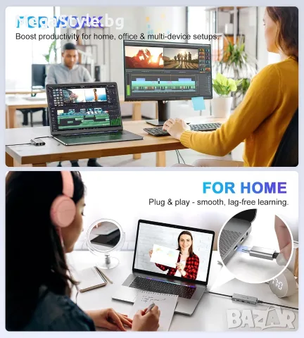 Мултифункционален Хъб UtechSmart 6-в-1 USB-C към HDMI и Ethernet, снимка 5 - Кабели и адаптери - 55741760