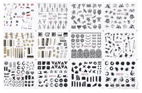 36 различни цветя геометрични цветни и черни бели слайдер татос ваденки водни стикери нокти маникюр