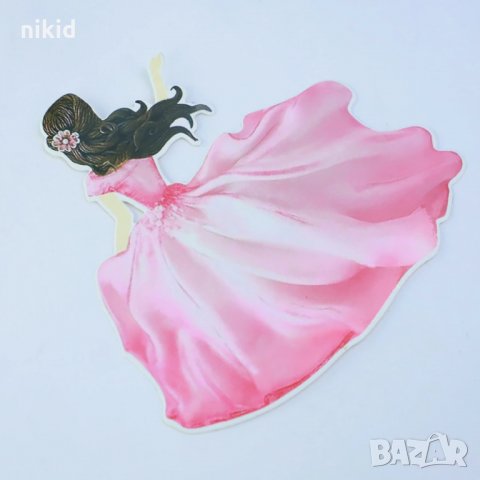 Момиче с дълга рокля в гръб картонен топер за торта украса декор, снимка 2 - Други - 29803283