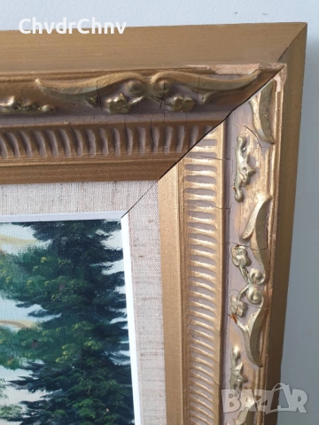 Ritwall 67х57см/стара шведска картина масло върху платно/горски пейзаж-фазани/дървена рамка, снимка 9 - Картини - 51454543