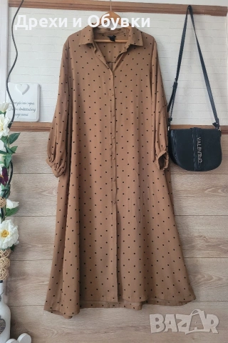 Дълга рокля тип риза на точки , снимка 5 - Рокли - 50459435