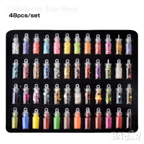 Комплект 48 бутилки за АРТ маникюр и декорация., снимка 2 - Продукти за маникюр - 33425453