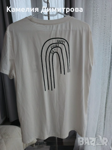 Бяла тениска с надписи и принт отпред и отзад, снимка 2 - Тениски - 53286228