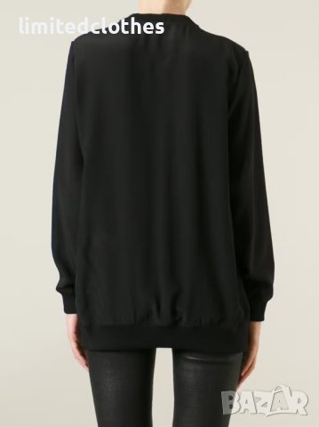 GIVENCHY Black Floral & Butterfly Silk Дамска Копринена Блуза тип Пуловер size 36, снимка 3 - Блузи с дълъг ръкав и пуловери - 42320782