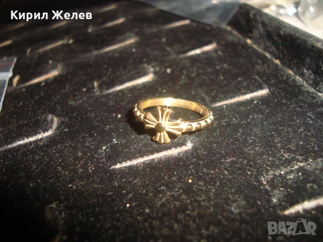 КРЪСТООБРАЗЕН СТОМАНЕН НЕРЪЖДАЕМ ПОЗЛАТЕН АРТ МОДЕН ПРЪСТЕН 9058, снимка 8 - Пръстени - 34529642