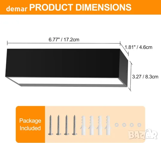 FUDESY LED стенна лампа, 9W 3000K аплик - нагоре и надолу, IP65, модерна черна, снимка 2 - Лед осветление - 50005126
