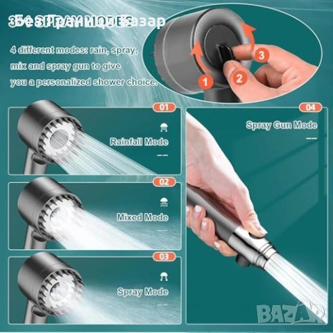 Нова Филтрираща душ слушалка 4 режима със стойка и маркуч 1.5 метра за баня, снимка 5 - Други стоки за дома - 54053335