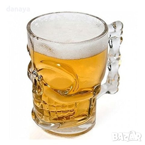 684 Стъклена халба за бира Череп, 500мл, комплект от 2 броя, снимка 10 - Чаши - 44172870