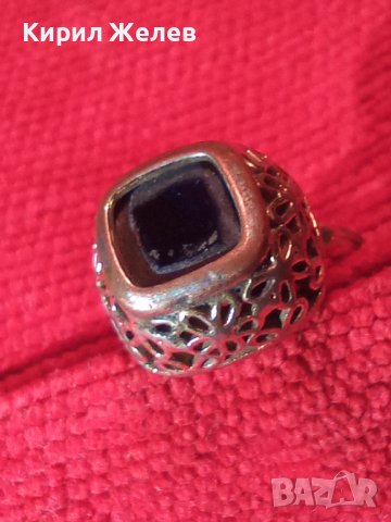 СТАРИНЕН МЕДЕН ПОЗЛАТЕН СКЪПОЦЕНЕН ПРЪСТЕН ЮВЕЛИРНА МАЙСТОРСКА ИЗРАБОТКА с ЧЕРЕН ОНИКС УНИКАТ 26803, снимка 2 - Антикварни и старинни предмети - 34831040