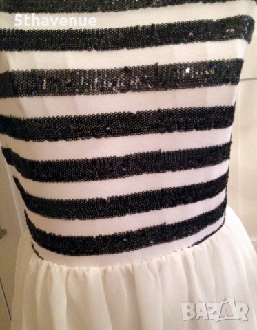 Нова Елегантна Къса Рокля в черно и бяло без ръкав с пайети TFNC London, снимка 6 - Рокли - 28303728