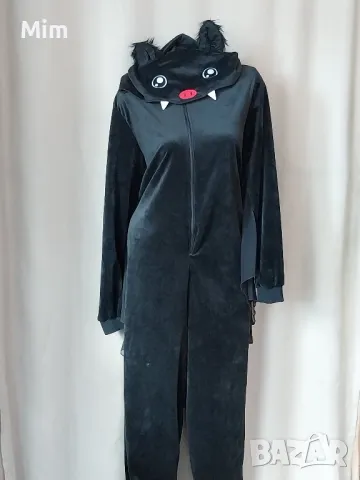 XL/2XL Черен, мек гащеризон/плюш/ Прилеп за едра фигура