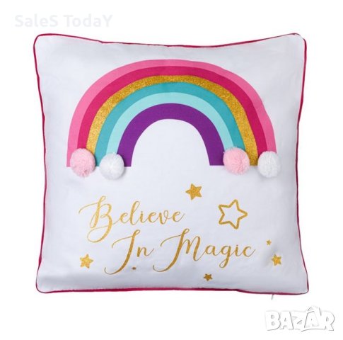 Възглавница, Декоративна, Детска, Дъга с помпони, 40x40см, снимка 3 - Възглавници - 42609878