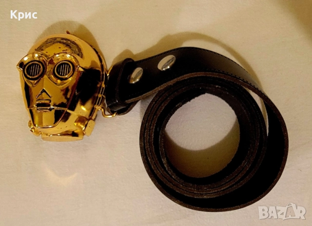 Star Wars C-3PO метална тока с колан от естествена кожа, снимка 2 - Колани - 52821936