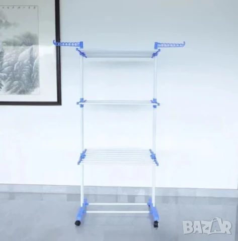 Вертикален сушилник за дрехи на колелца с Три нива тип подвижен простор, снимка 7 - Други стоки за дома - 51324604