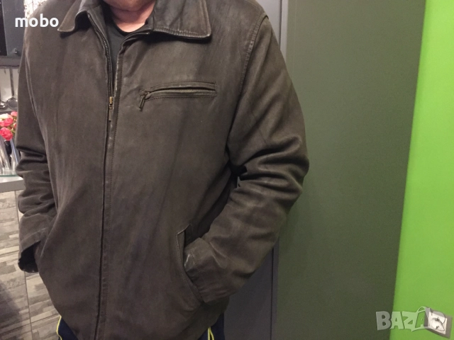 Мъжко италианско велурено  яке, размер  L, марка CAMEL, цвят – тъмно сиво-зелено, закопчаване- с цип, снимка 6 - Якета - 51834250