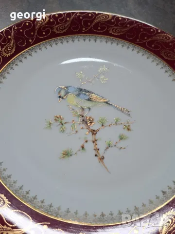 декоративна цветна порцеланова чиния с птица и  позлата , снимка 3 - Декорация за дома - 49903424