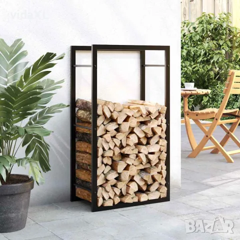 vidaXL Стойка за дърва за огрев, черен мат, 50x28x94 см, стомана, снимка 3 - Дърва за огрев - 56147195