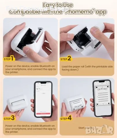 Нов Преносим стикер принтер Q02E с Bluetooth и хартия – за телефон печат, снимка 5 - Друга електроника - 49606051