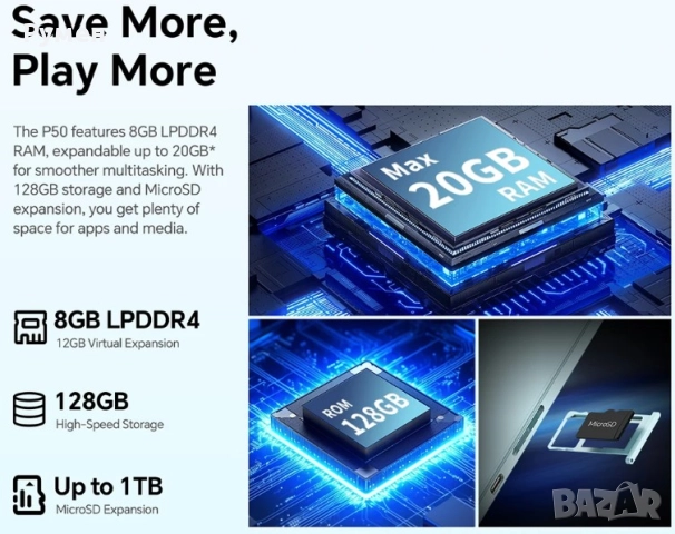 Нов таблет.11 инча. андроид 15. Rom 128 GB. Ram 8 + 12 GB. , снимка 6 - Таблети - 52800213