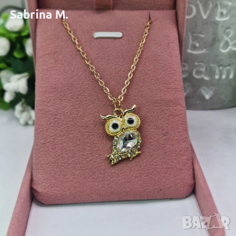 Crystal Owl Necklace Pink 🦉 | дамско колие с бухал