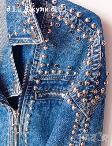 Ефектно яке от деним с камъни и капси, снимка 13 - Якета - 54031209