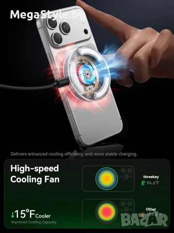 THREEKEY Qi2.2 25W Магнитно безжично зарядно с вградено охлаждане, снимка 3 - Безжични зарядни - 55951710