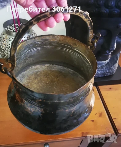 Масивен Старо Античен голям ръчно изкован меден котел, от 1920г. калайдисан отвътре , снимка 7 - Антикварни и старинни предмети - 53949206