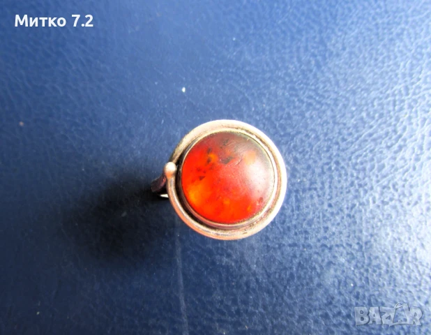 Стар сребърен пръстен с естествен кехлибар, снимка 6 - Пръстени - 50791726