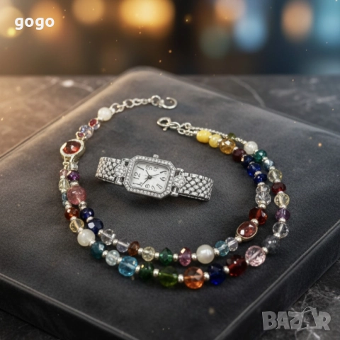 Елегантен часовник с двойна гривна – стил и блясък в едно, снимка 3 - Дамски - 52561685