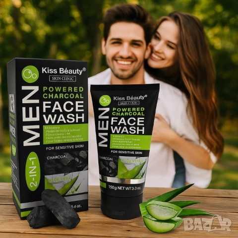 Дълбокопочистващ гел за лице с алое и черен въглен за мъже – Срещу омазняване, черни точки и раздраз, снимка 3 - Други - 51968967