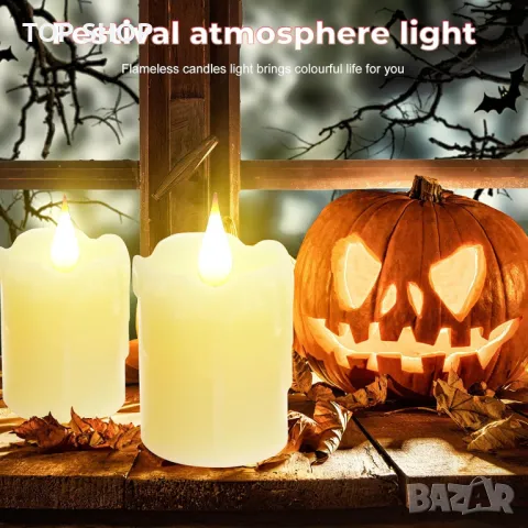 6 броя восъчни акумулаторни LED свещи топло бели, дистанционно управление, за домашен декор, снимка 7 - Декорация за дома - 49509152