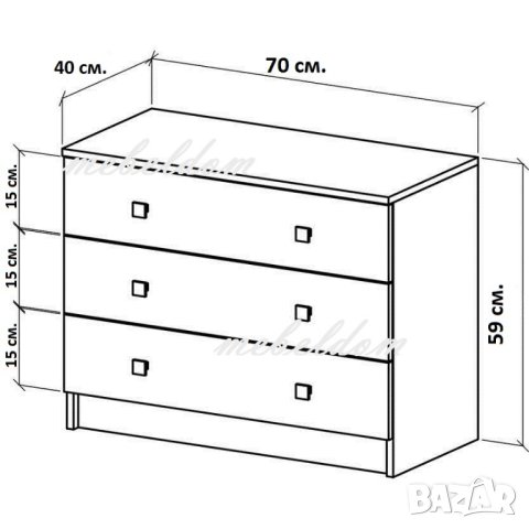 Скрин 70см. с 3 чекмеджета(код-6659), снимка 5 - Скринове - 40852107