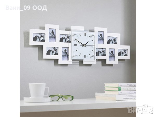 Уникален стъклен часовник с 10 броя фоторамки