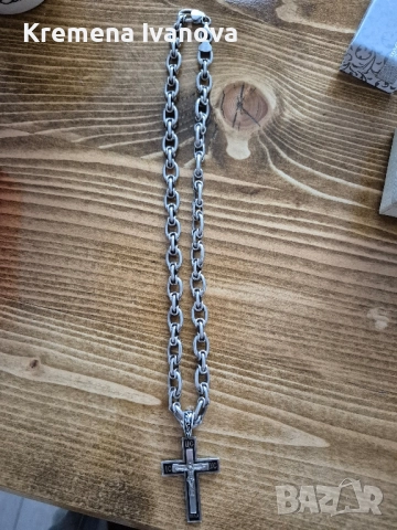 сребърен синджир с кръст, снимка 1