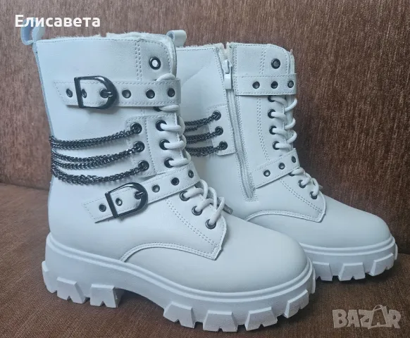 Дамски модерни боти в бял цвят , снимка 5 - Дамски боти - 48037641