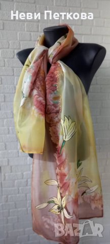 Рисуван копринен шал КЕХЛИБАР , снимка 2 - Шалове - 38386384