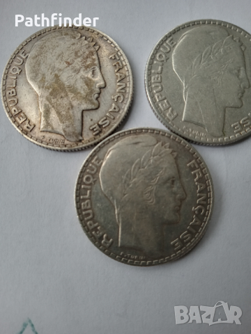 лот сребърни 10 франка 1932 , 1933, 1934 Франция, снимка 6 - Нумизматика и бонистика - 44759783