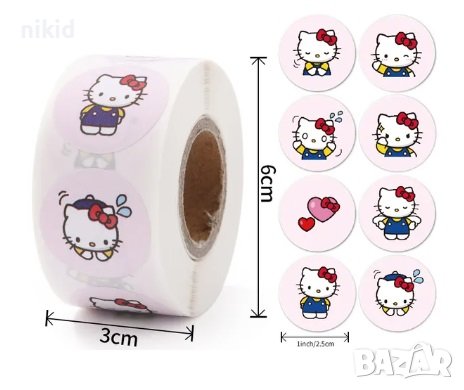 2 вида 100 бр Hello Kitty Коте Кити малки самозалепващи лепенки стикери за ръчна изработка подарък, снимка 2 - Други - 42346344