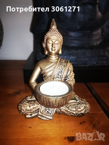 Декоративна статуетка на Буда с държач за свещи, злато.  С ванилия свещ.  , снимка 2 - Декорация за дома - 53949854