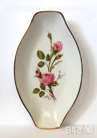 JOHANN SELTMANN - немски порцелан плато фруктиера порцеланова бонбониера роза цветя , снимка 2 - Други ценни предмети - 51378450