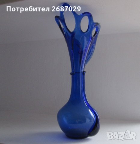 Синя стъклена ваза, уникат, снимка 6 - Вази - 30594551