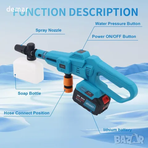 750PSI преносима мощна почистваща машина с 4,0Ah 20V батерия и зарядно устройство, дюза 6-в-1, снимка 5 - Други инструменти - 49127367