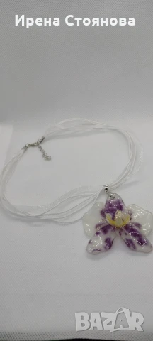 Колие с естествен цвят на орхидея. Дължината е максимално 23 см, цвета е с размери 6/6 см. , снимка 9 - Колиета, медальони, синджири - 51090611