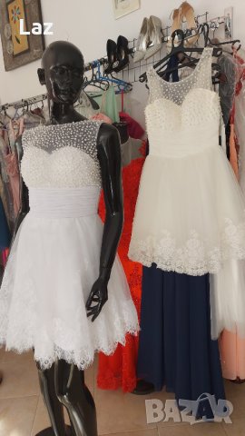 къса сватбена булчинска рокля с перли и дантела в 2 гами