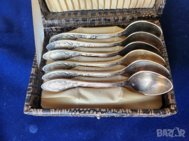 Лъжички за кафе, сладко - комплект 6 бр. дълбоко посребрен мелхиор, мод."Пламя", от СССР, неползвани, снимка 2 - Прибори за хранене, готвене и сервиране - 51177971